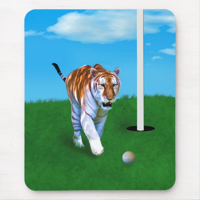 Prowling Tiger and Golf Ball Customisable Mouse Pad (Front)