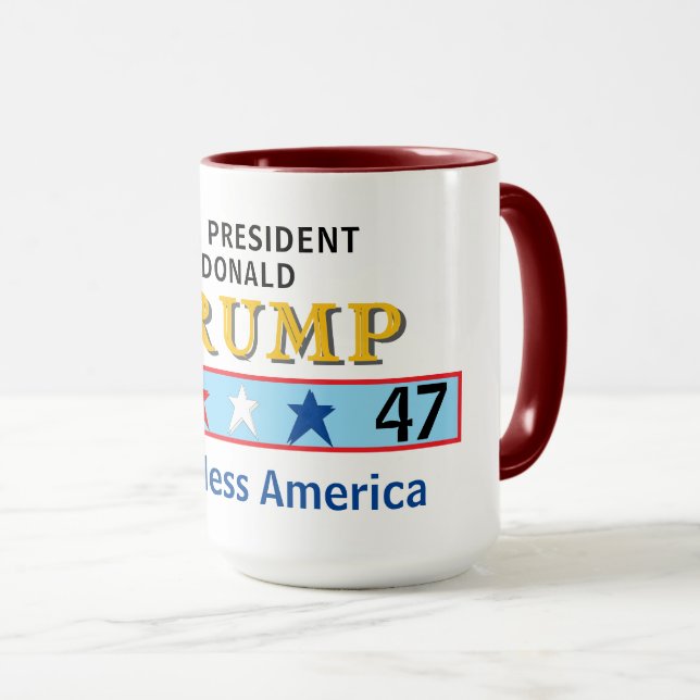 Prresident Donald Trump 45 47 God Bless America Mug (Front Right)