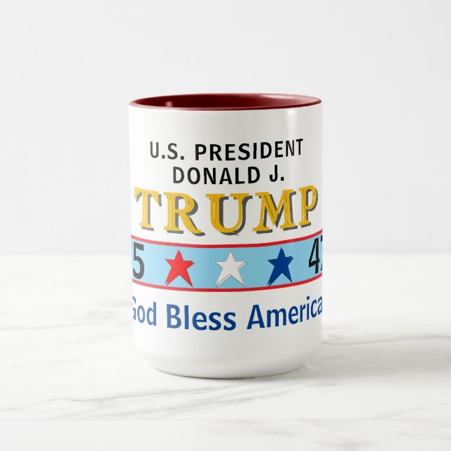 Prresident Trump 45 47 God Bless America Mug (Center)