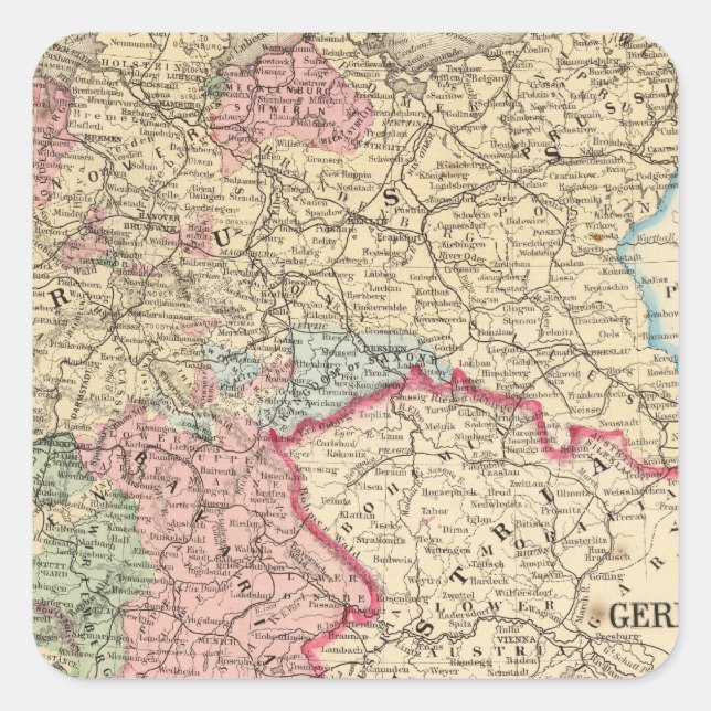 Prussia, German States Map by Mitchell Square Sticker (Front)