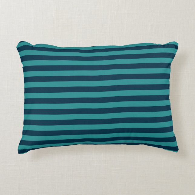 Prussian Blue and Teal Stripes Decorative Cushion (Front)