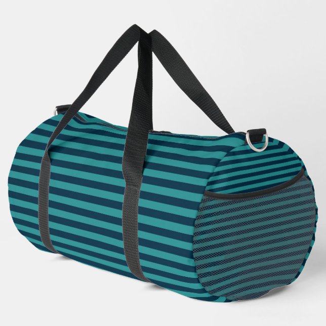Prussian Blue and Teal Stripes Duffle Bag (Right Corner)