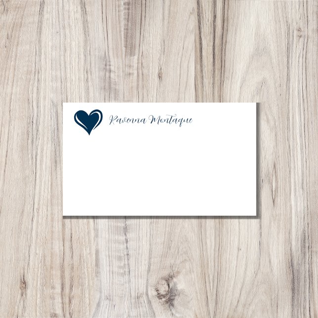 Prussian Blue Decorative Heart Chic Name Note Card (Creator Uploaded)
