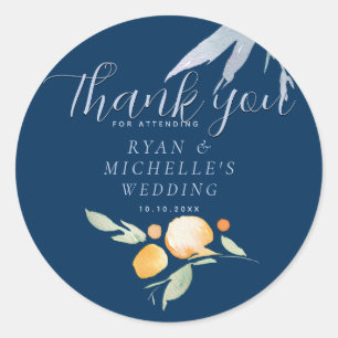 Prussian Blue, Periwinkle, and Peach Floral  Classic Round Sticker