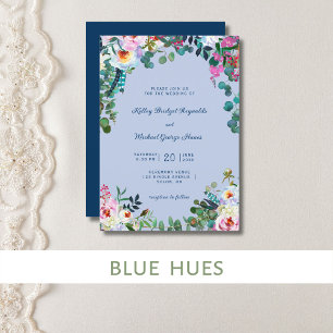 Prussian Blue & Periwinkle Boho Paradise Floral Invitation