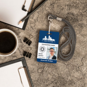 Prussian Blue Photo & 2 Logos Employee ID Badge