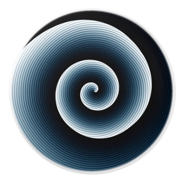 Prussian Blue Spiral Pattern Ceramic Knob (Front)