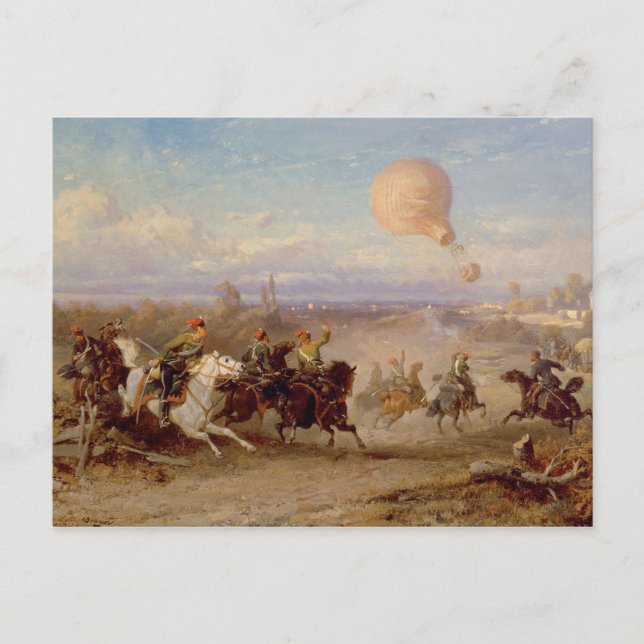 Prussian Hussars firing at a French Observation Ba Postcard (Front)