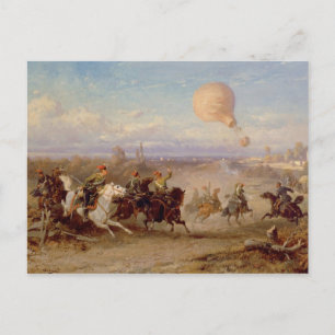 Prussian Hussars firing at a French Observation Ba Postcard