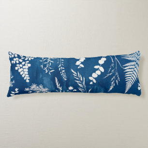 Prussian Indigo Blue Cyanotype Fern Botanical Art Body Cushion