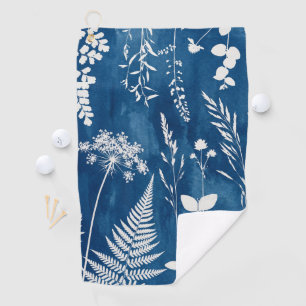 Prussian Indigo Blue Cyanotype Fern Botanical Art Golf Towel