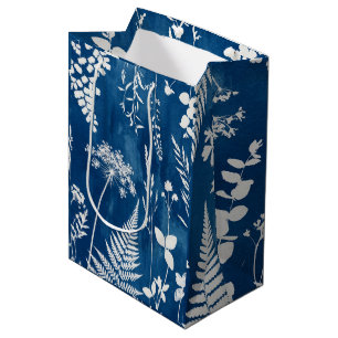 Prussian Indigo Blue Cyanotype Fern Botanical Art Medium Gift Bag