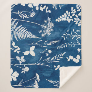 Prussian Indigo Blue Cyanotype Fern Botanical Art Sherpa Blanket