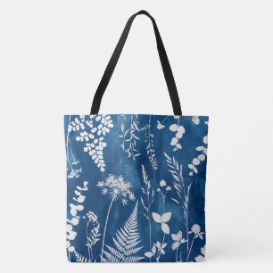 Prussian Indigo Blue Cyanotype Fern Botanical Art Tote Bag