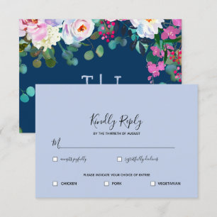 Prussian + Periwinkle Blu Watercolor Floral RSVP Invitation