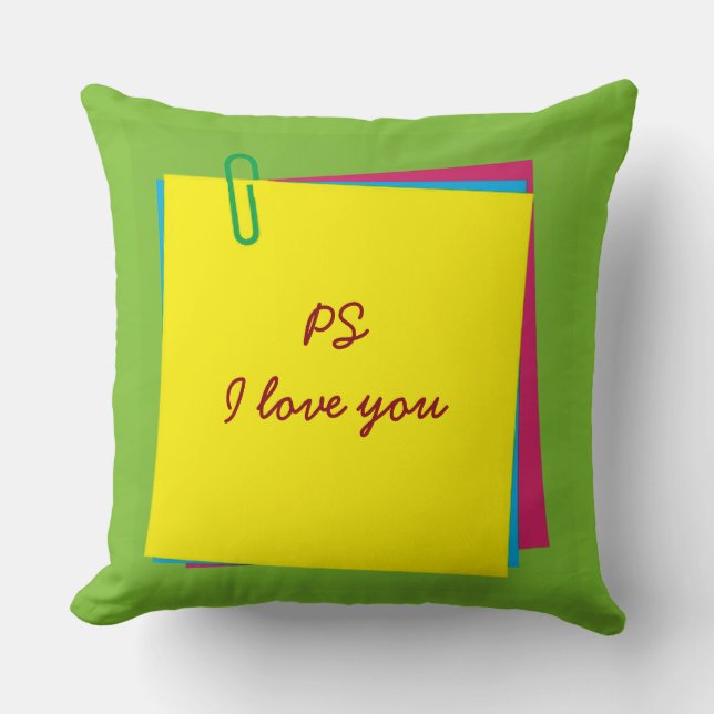 "PS I love you" Colourful Post it Notes Pillow (Front)