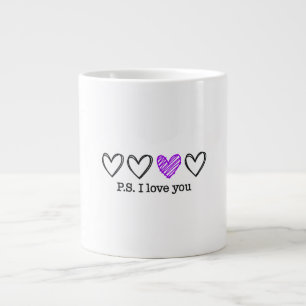 PS I Love You Day Valentine's Day Purple Heart Large Coffee Mug