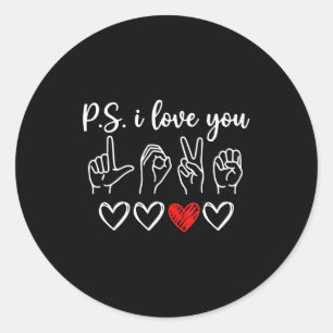 Ps love day valentine's day purple asl love hand classic round sticker