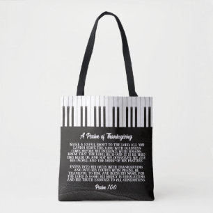 Psalm 100 With Piano Key's Image- Black And White Tote Bag