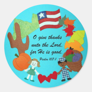 Psalm 107:1 classic round sticker