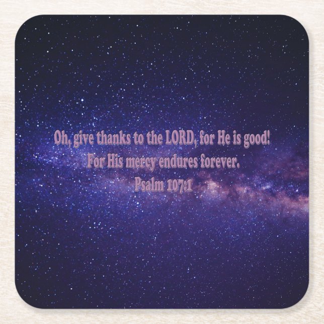 Psalm 107:1 square paper coaster (Front)