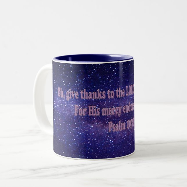 Psalm 107:1 Two-Tone coffee mug (Front Left)