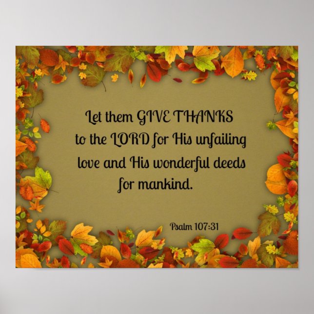Psalm 107:31 Let them give thanks to the Lord... Poster (Front)