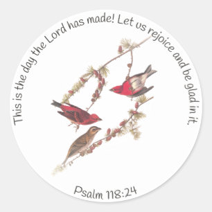 Psalm 118:24 and Three Red Birds Classic Round Sticker