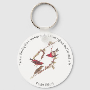 Psalm 118:24 and Three Red Birds Key Ring