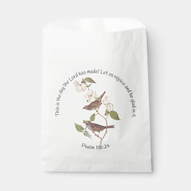 Psalm 118:24 Bible Verse and Sparrow Pair Favour Bag (Front)