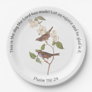 Psalm 118:24 Bible Verse and Sparrow Pair Paper Plate
