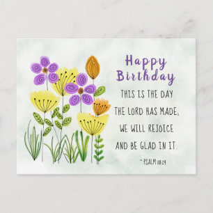 Psalm 118:24 Pretty Watercolor Flowers Birthday Postcard