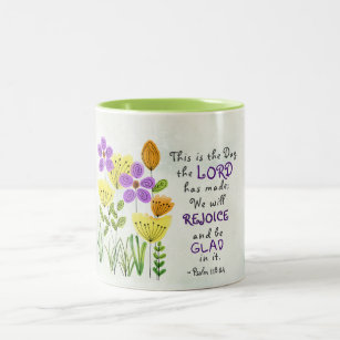 Psalm 118:24 This is the Day, Inspirational Floral Two-Tone Coffee Mug