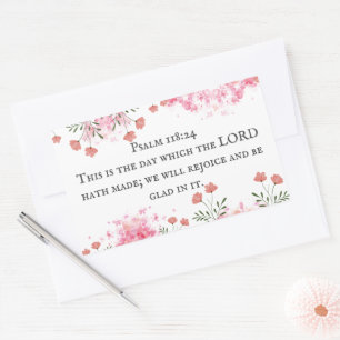 Psalm 118:24 This is the Day Pink Floral Rectangular Sticker