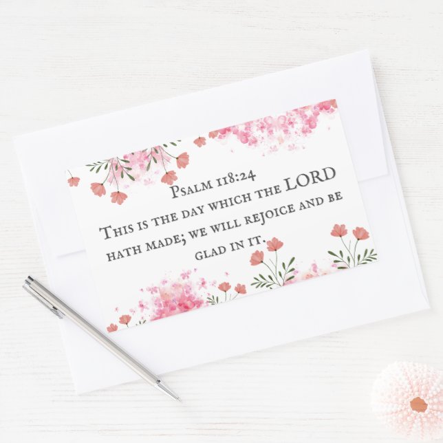 Psalm 118:24 This is the Day Pink Floral Rectangular Sticker (Envelope)
