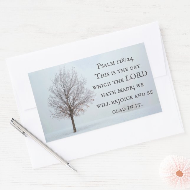 Psalm 118:24 This is the Day Winter Tree Rectangular Sticker (Envelope)