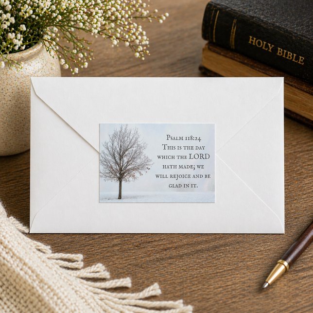 Psalm 118:24 This is the Day Winter Tree Rectangular Sticker (Creator Uploaded)
