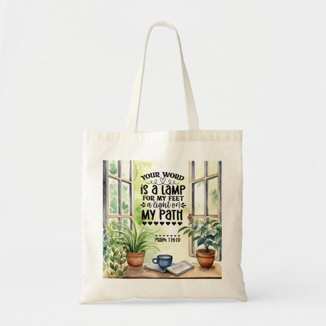 Psalm 119:105 Your Word is a Lamp Bible Verse Tote Bag (Front)