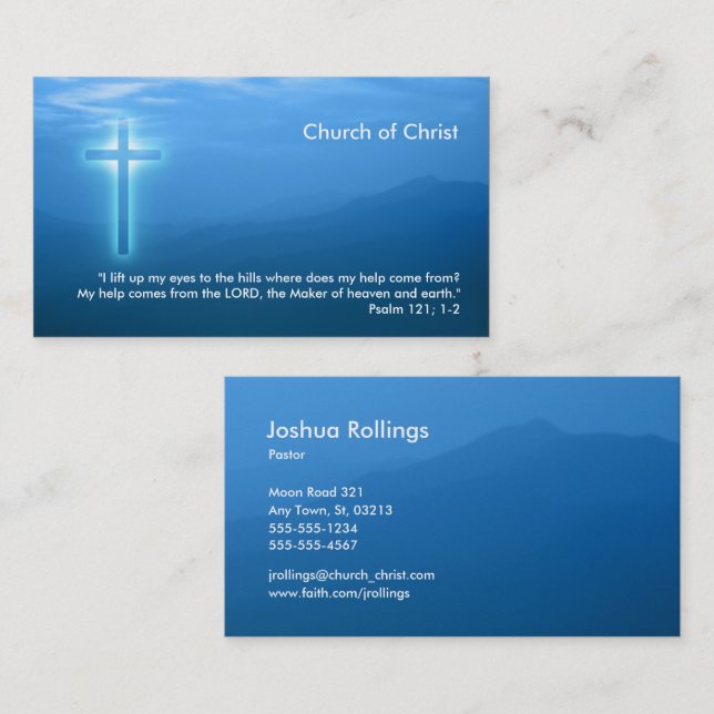 Psalm 121; 1-2 | Glowing Christian Cross Business Card (Front/Back)