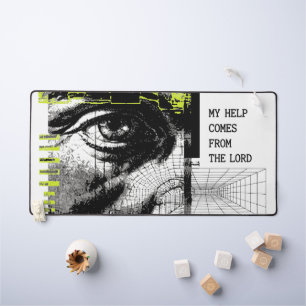 Psalm 121:2 Neon Lime Eye Of God CRT Glitch Art Desk Mat