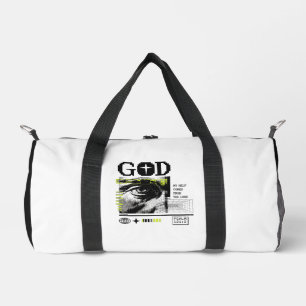 Psalm 121:2 Neon Lime Eye Of God CRT Glitch Art Duffle Bag