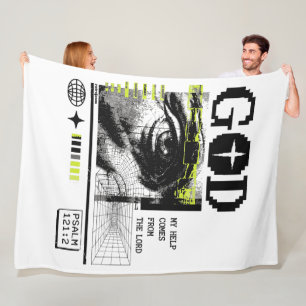 Psalm 121:2 Neon Lime Eye Of God CRT Glitch Art Fleece Blanket