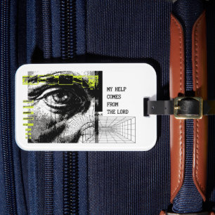 Psalm 121:2 Neon Lime Eye Of God CRT Glitch Art Luggage Tag