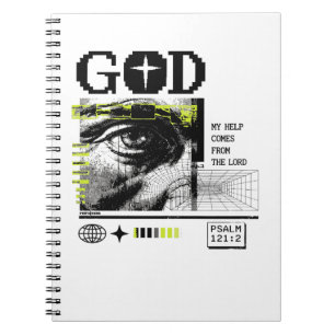 Psalm 121:2 Neon Lime Eye Of God CRT Glitch Art Notebook