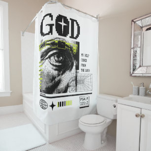 Psalm 121:2 Neon Lime Eye Of God CRT Glitch Art Shower Curtain
