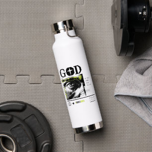 Psalm 121:2 Neon Lime Eye Of God CRT Glitch Art Water Bottle