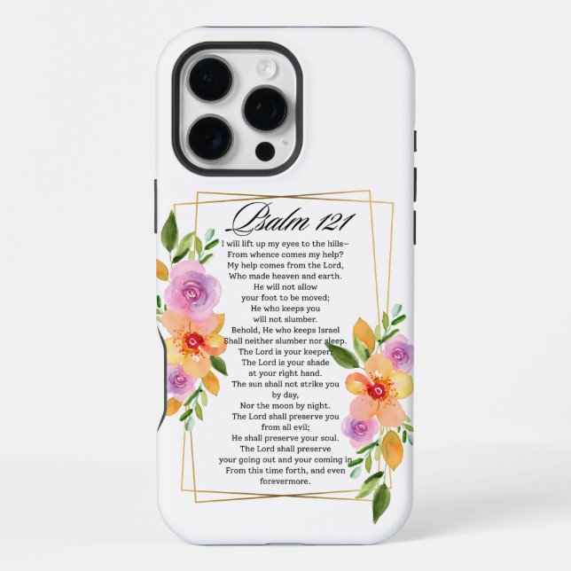 Psalm 121 Floral Geometric Frame iPhone Case (Back)
