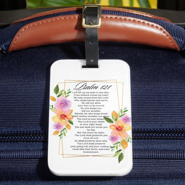 Psalm 121 Floral Geometric Frame Luggage Tag (Front Insitu 2)