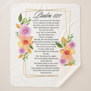 Psalm 121 Floral Geometric Frame Sherpa Blanket