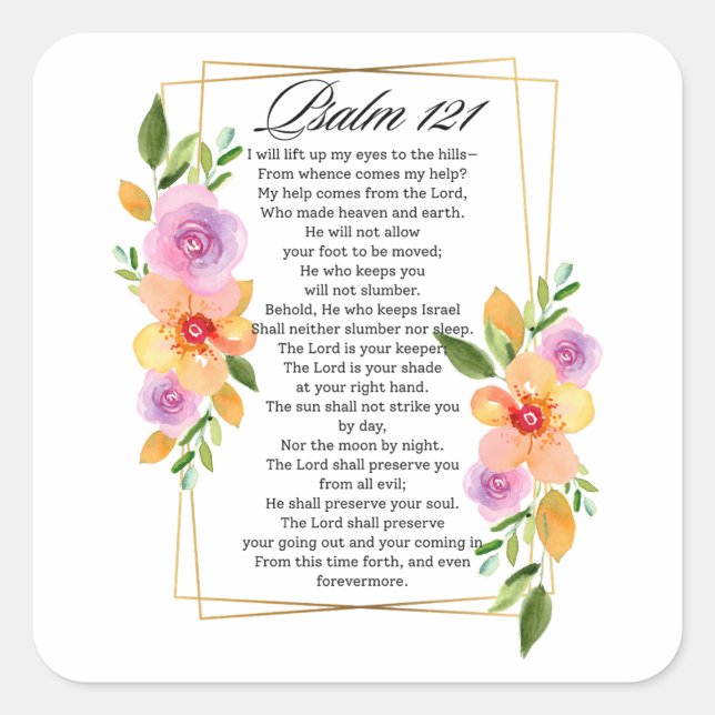 Psalm 121 Floral Geometric Frame Square Sticker (Front)